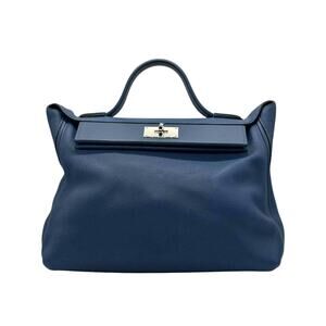 Hermès Maurice & Swift Leather 24/24 35 Top Handle Bag In Blue